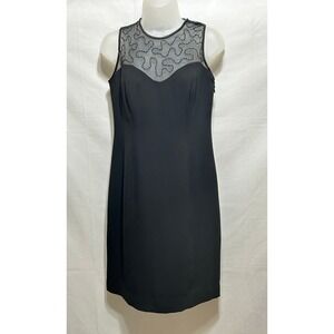 Jones Wear Black Sleeveless Mesh Beaded Neck Sheath Dress Party Evening Cocktail